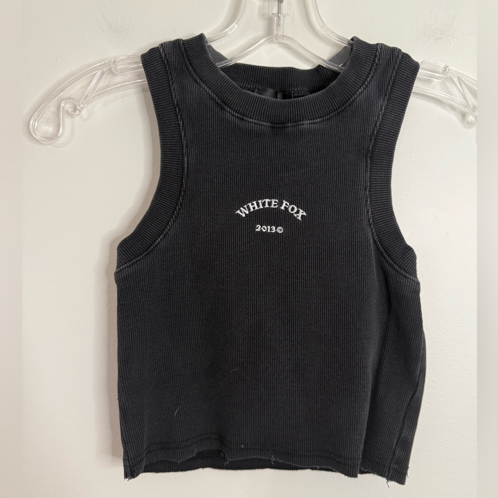 White Fox Cropped Ribbed Baby Tank XS Black